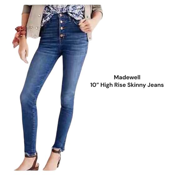 Madewell Women's Skinny Jeans Sz 29 High Rise Button Front Raw Hem - Picture 1 of 12